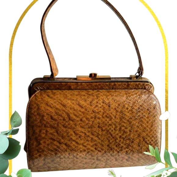 Vintage Handbags - 👜WIEN Vintage cylindrical caramel reptile / snake skin handbag